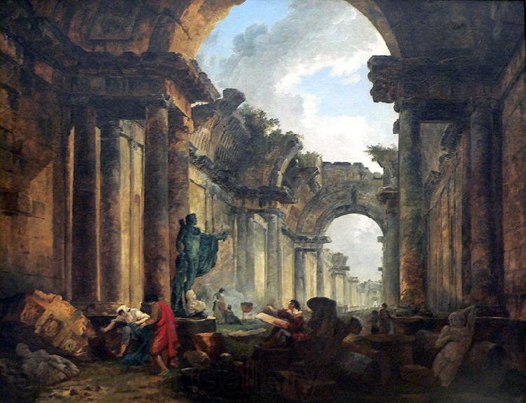 Hubert Robert Imaginary View of the Grand Gallery of the Louvre in Ruins Norge oil painting art